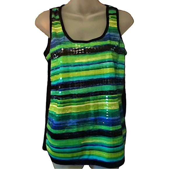 Copper Key size large blue & green striped tank top with shiny dots on front - Picture 8 of 8